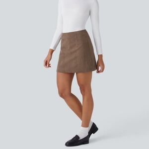 High Waisted Back Zipper Hem 2-in-1 Corduroy Casual Skirt